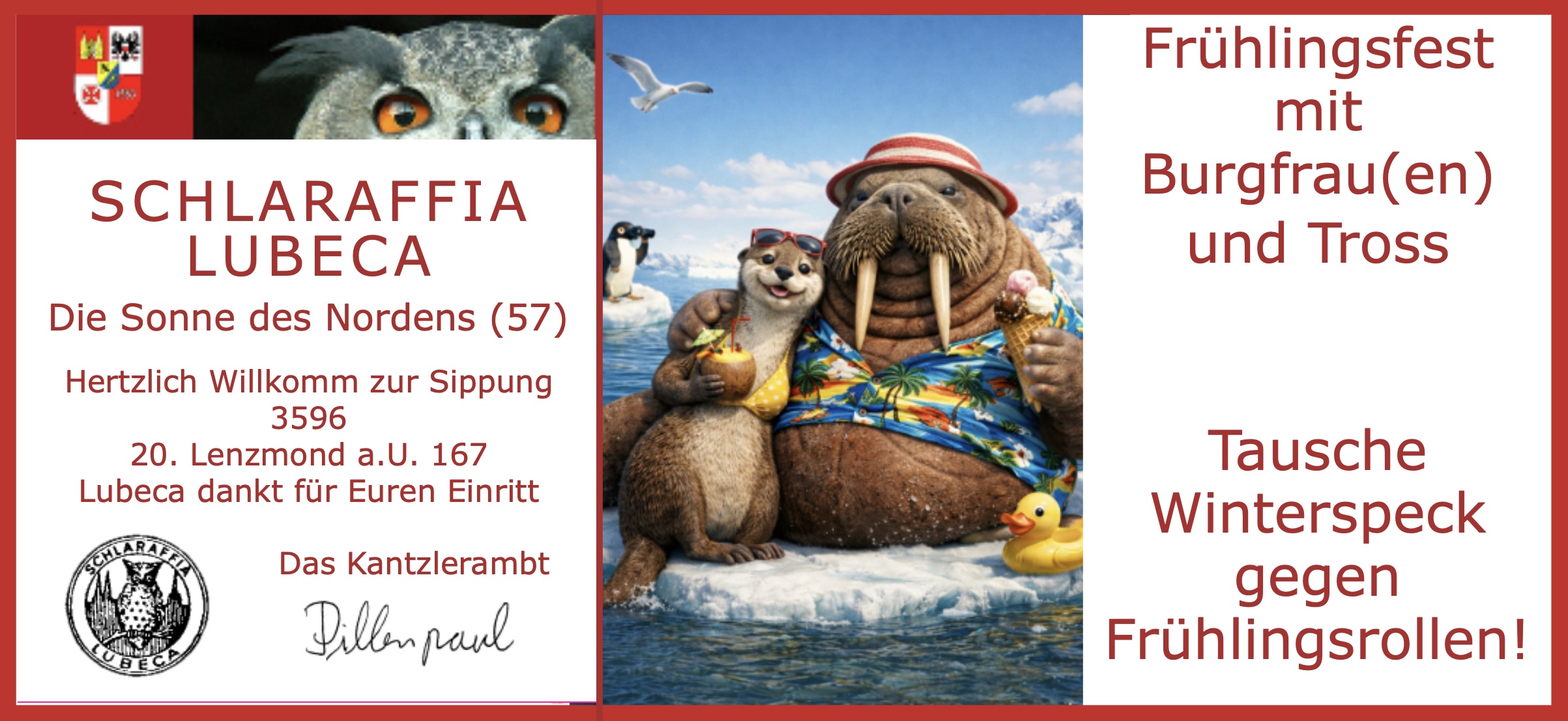 3596: ** (A) Frühlingsfest m. Bgfr u. Tross; Tausche Winterspeck gegen Frühlingsrollen!